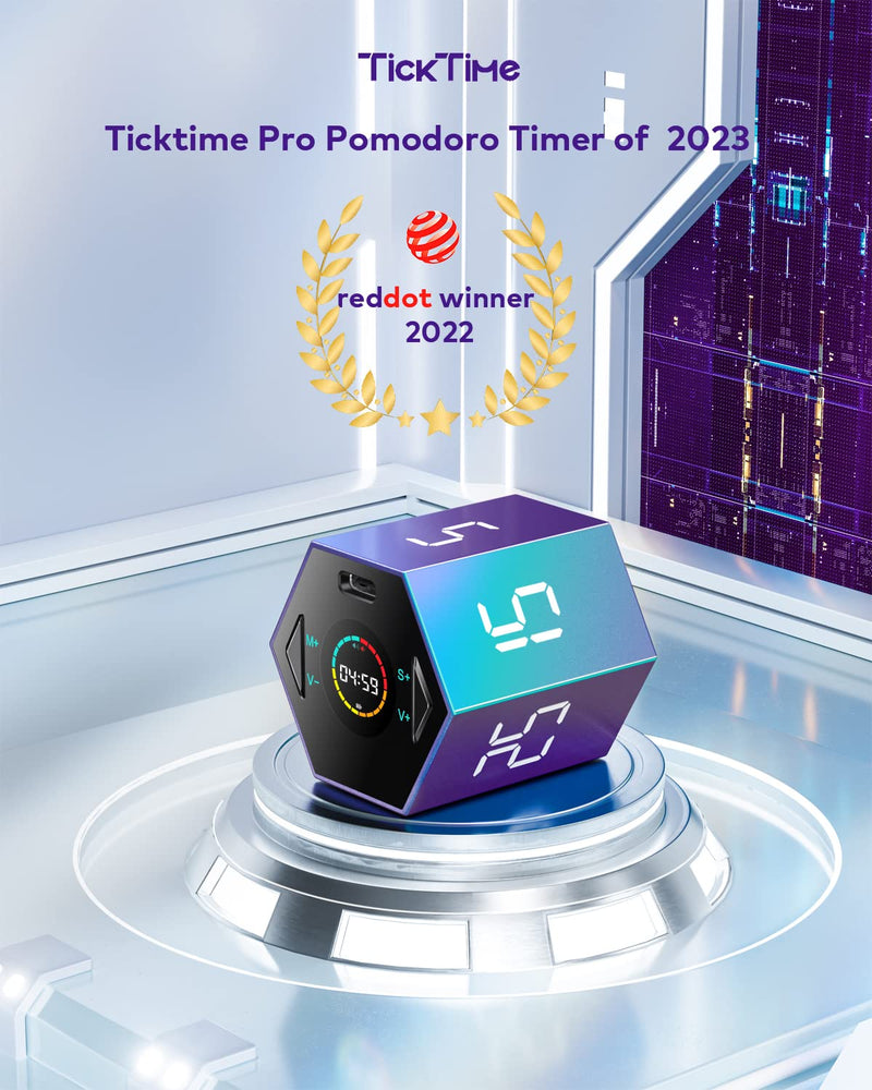 Ticktime Pomodoro Timer, Productivity Timer Cube, 5/15/25/30/45/60 Min Presets, Custom Countdown & Stopwatch 1s–99m59s, Sound/Vibration/Silent, Magnetic, Rechargeable, for ADHD Study Work,Violet Violet - BeesActive Australia