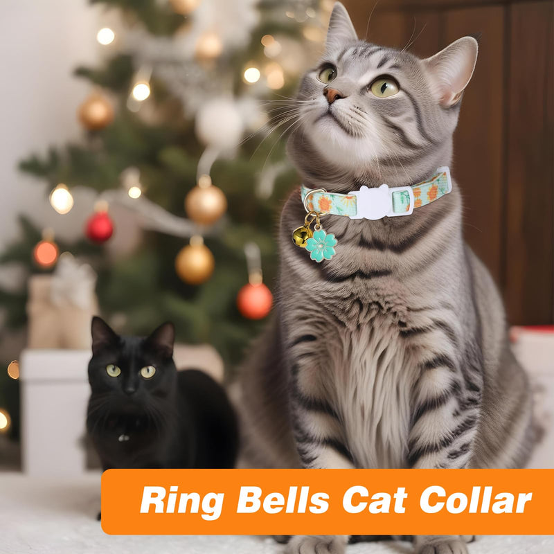 4Styles Cat Collar with Bell, Cute Cotton Cat Collars Quick Release Kitten Collar, Adjustable Breakaway Cat Necklace Collar, Heart Strawberry Flower Charms Cat Collars for Girl Cats Accessories - BeesActive Australia