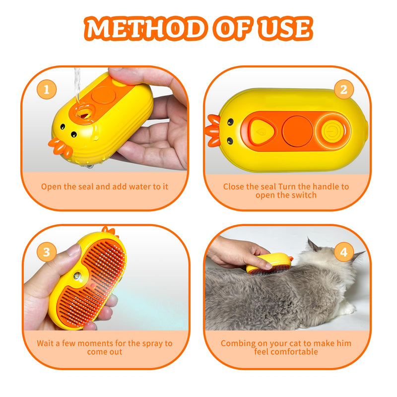 Cat Steam Brush, 3 in 1 Cat Steamy Brush Cleanser, Pet Massage Grooming Brush, Pet Hair Cleaning Brush Comb for Cats Dogs (Yellow) Yellow - BeesActive Australia