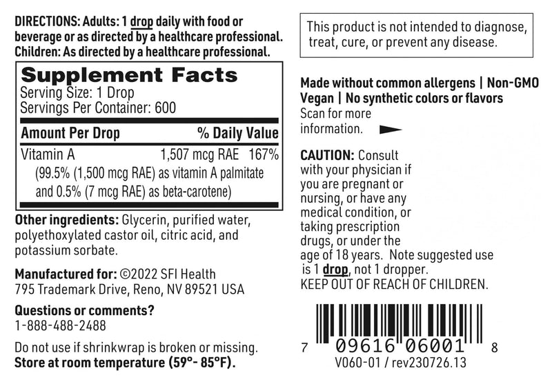 Klaire Labs Micellized Vitamin A Liquid 5000 IU VIT A Per Drop - Vitamin A Palmitate & Beta Carotene Drops - Eye & Immune Support - Hypoallergenic Bioavailable Liquid Supplement (1 oz / 600 Servings) - BeesActive Australia