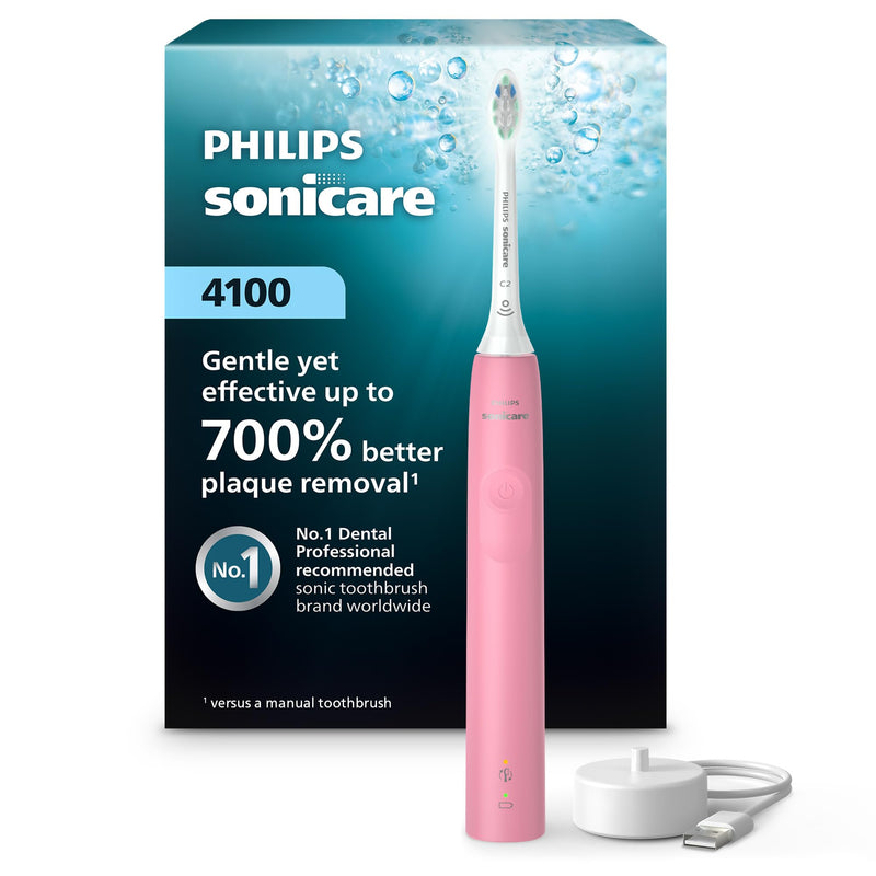 Philips Sonicare 4100 Series Electric Toothbrush - Sonic Toothbrush with Advanced Sonic Technology, Pressure Sensor, Two Intensity Settings, Smartimer & Quadpacer, Deep Pink, Model HX3681/26 1 Count (Pack of 1) - BeesActive Australia