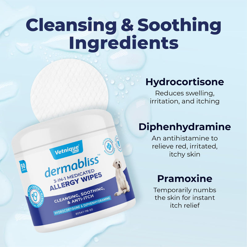 Dermabliss 3-in-1 Wipes and Dermabliss Anti-Itch & Allergy Relief Spray (8oz) Bundle Seasonal Allergy Wipes for Dogs with Itchy Skin Plus Targeted Itch Relief Hydrocortisone Spray for Dogs - PawsPlanet Australia