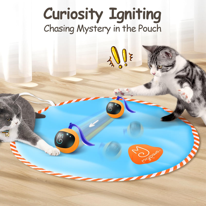Migipaws Interactive Cat Ball Toy Set, Fun Tracker, Glowing Chase Ball with MystiChaser Pouch, Fluffy Tail, A Small Mice (Orange) orange - BeesActive Australia