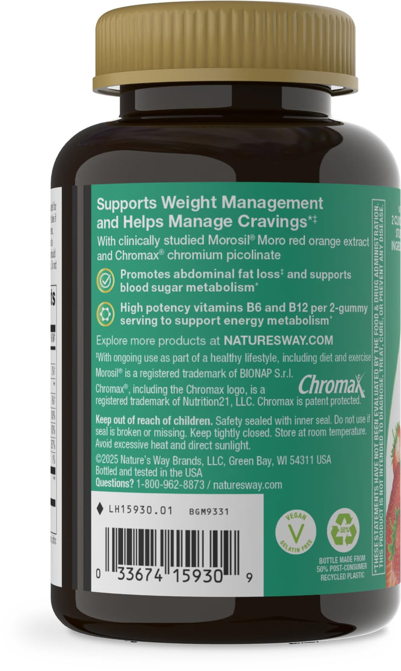 Nature's Way Weight Manager Gummy, Helps Manage Cravings*(1), 60 ct | Supports Energy Metabolism*, Promotes Abdominal Fat Loss*(1), 1,000 mcg Chromium Picolinate per Serving, Vegan, Strawberry