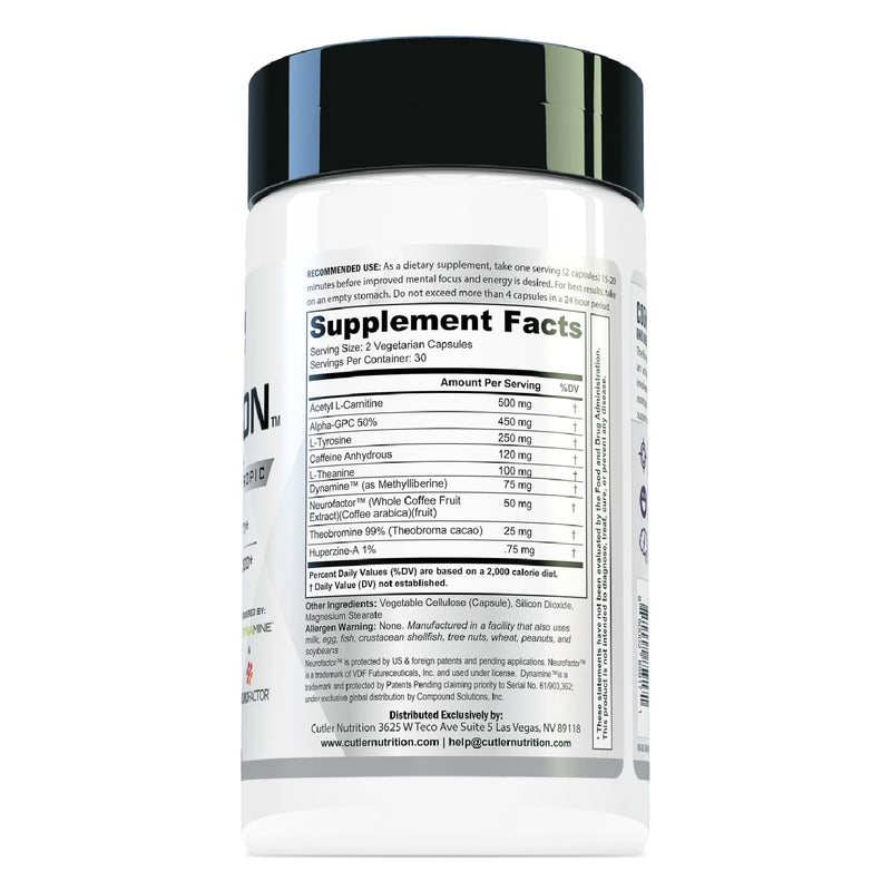 Cutler Nutrition Cognition Nootropic Brain Focus Supplement, 60 Capsules | Alpha GPC, Dynamine, caffeine and L-theanine for mental clarity, memory, concentration and sustained focus at work or study