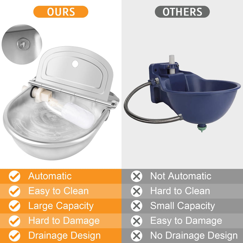 MYFAMIREA Automatic Animal Drinking Water Bowl Stainless Steel Waterer Feeder Farm Dog Dispenser Kit Self filling for Livestock Horse Goat Water Trough with Float Valve Drain Hole Hose Adapter Bolts - BeesActive Australia