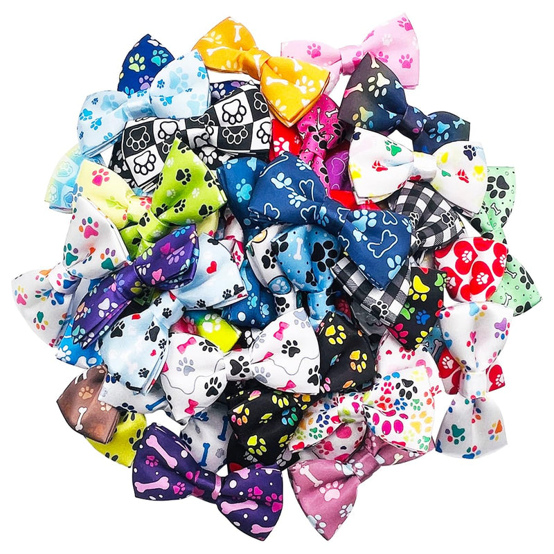 PET SHOW 50pcs Paw Bone Printed Small Dogs Bowties Collar Attachment Bows Embellishment Medium Dog Puppies Cats Collar Charms Accessories Bulk Slides Bow Ties for Birthday Wedding Parties, M/L 50pcs/bowties - BeesActive Australia