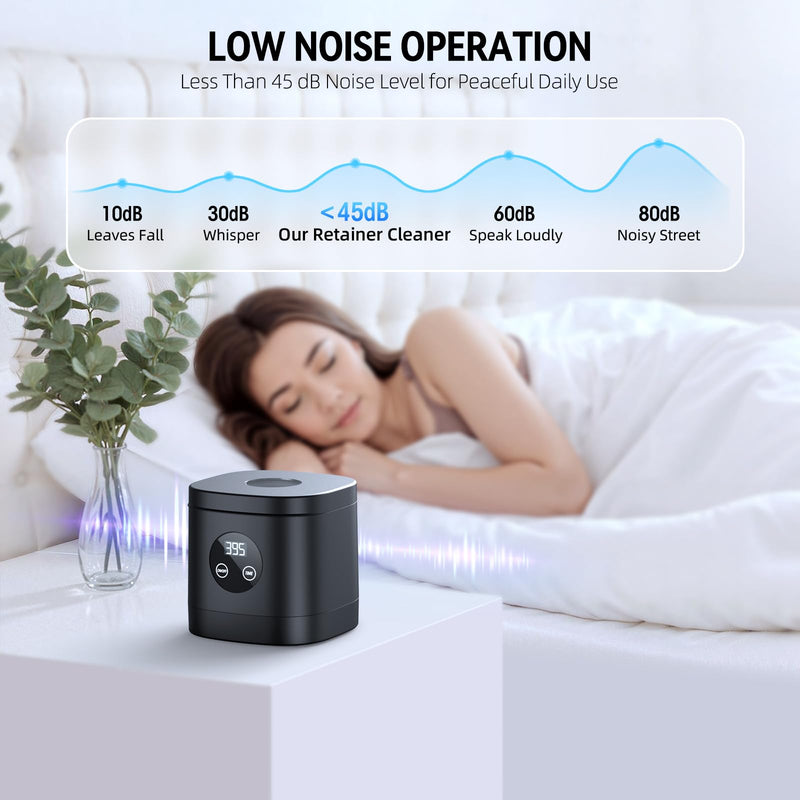 TEBAL Ultrasonic Retainer Cleaner Machine, 52kHz Ultrasonic Denture Cleaner for Mouth Guards, Braces, Toothbrush Heads, Jewelry, Dental Ultrasonic Cleaner with 250ML Capacity & Cleaning Brush, Black