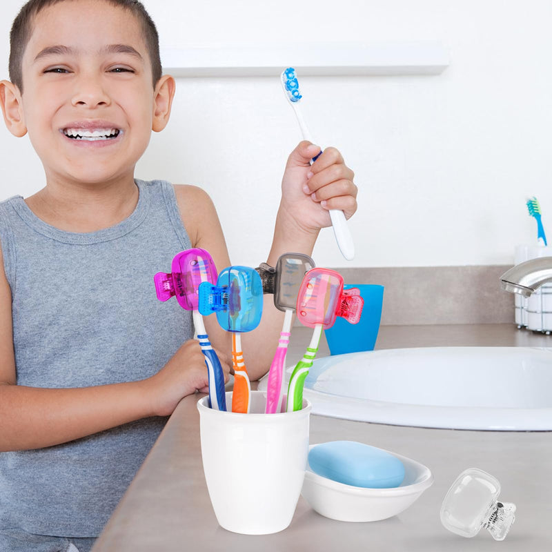 6 Pack Toothbrush Covers Portable Toothbrush Protector Coverings Clips Tooth Brush Storage Head Cover Cap Tooth Brush Covers for Kids Bathroom Home Travel Tooth Brush Case Orange Purple Pink Clear Blue Gray