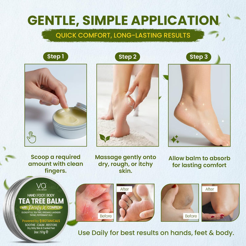 VITAL AFFAIR Tea Tree Oil Balm – Soothing Care for Rashes, Athlete’s Foot, Jock Itch, Bug Bites, Folliculitis, Cracked Feet, Dry, Flaky, Irritated Skin – For All Ages & Sensitive Skin - 2 oz Natural Tea Tree 2 Ounce (Pack of 1) - BeesActive Australia