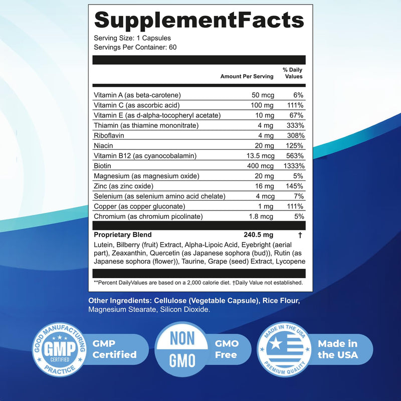 Visual Ease – Lutein, Zeaxanthin & Bilberry – 60 Ct, 1 Month Supply | Also includes Zinc with Lutein, Zeaxanthin, Bilberry & Vitamin A, C, E | Non-GMO, Made in USA | Daily capsule 60 Count (Pack of 1)