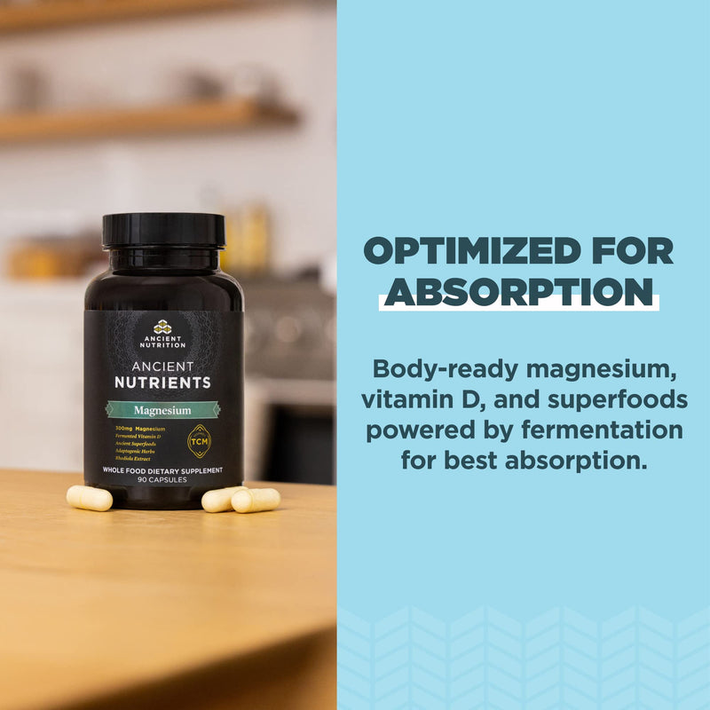 Ancient Nutrition Magnesium with Vitamin D for Immune Support | Sleep support with Vitamin D for Immune Support, Adaptogenic Herbs, Enzyme Activated, Paleo & Keto Friendly, 90 Count