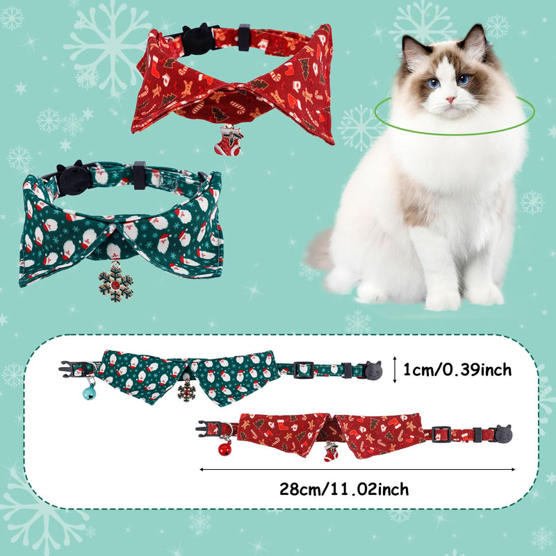 2pcs Christmas Kitten Collars, Christmas Cat Collar Breakaway Cat Collars Santa Candy Snowflake Red Green Cat Collars Cute Holiday Cat Collar Xmas Accessories for Pets - BeesActive Australia