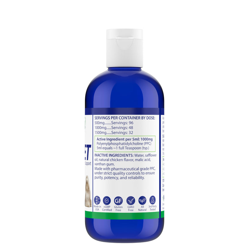 PPC-Vet Polyunsaturated Phosphatidylcholine Liver and Brain Health Supplement for All Sized Cats and Dogs 1000mg PPC / 5mL - Liposomal Liquid 8 oz - PawsPlanet Australia