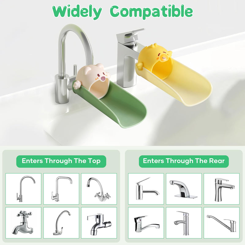2 Pack Faucet Extender for Toddlers, Kids Sink Extender for Bathroom, Kitchen, EASICUTI Food Grade Silicone Faucet Extension, Baby Hand Washing Water Spout Extender Fits Standard & Gooseneck Faucet Green + Yellow - BeesActive Australia