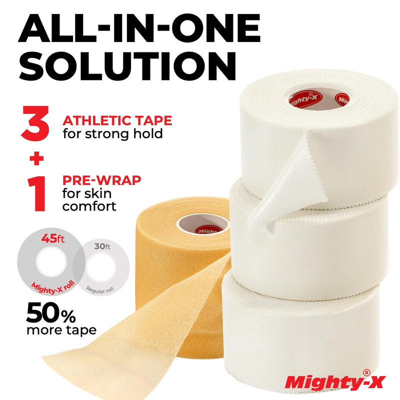 Premium White Athletic Tape for Injuries - 3 Pack with Pre-wrap - Easy Tear & No Sticky Residue - Sports Zinc Oxide Tape - Ankle, Wrist, Fingers - Ideal for Soccer, Gymnastics, Boxing - BeesActive Australia
