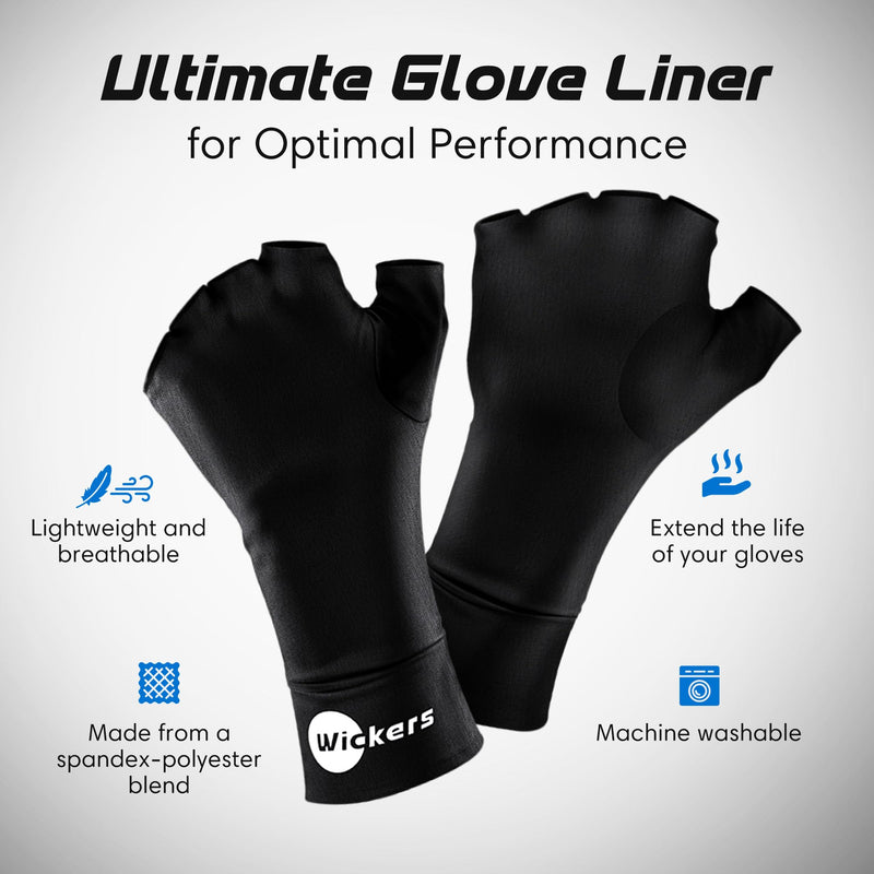 Wickers Thin Fingerless Gloves Men & Women - Lightweight Inner Boxing Gloves, Breathable Inner Glove Liners for Exercise, Gym Glove - Pair Black Large