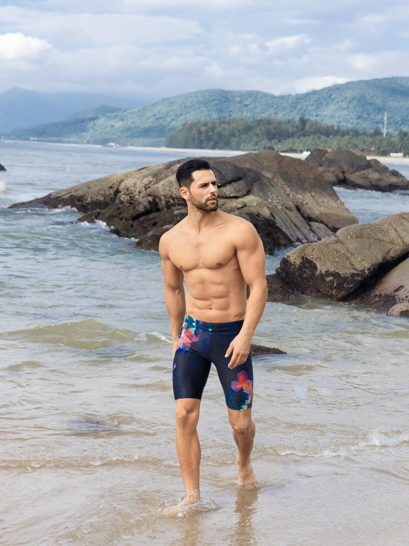 361° Swim Jammers for Men, Pro Racing Training Swimsuit, Chlorine Resistant Endurance Mens Swim Suit Swimwear Tech Pant Black X-Large