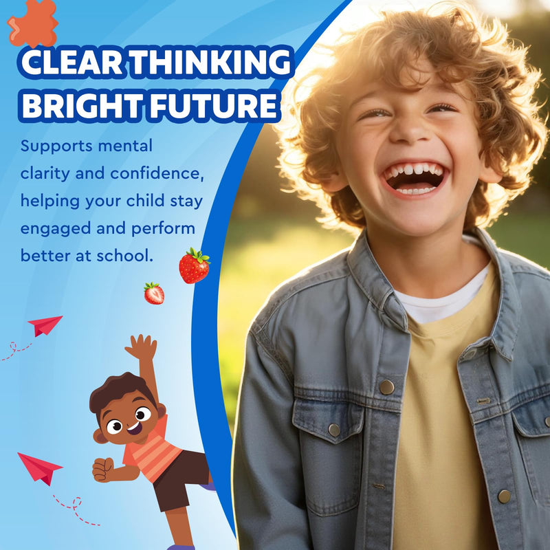 Kids Focus and Attention Supplements with Phosphatidylserine, Omega-3, Magnesium Glycinate & L-Theanine, Brain Vitamins Liquid Drops for Kids Memory, Cognitive, Sleep, Calm & Mood, Strawberry, 4 Fl Oz 4 Fl Oz (Pack of 1)