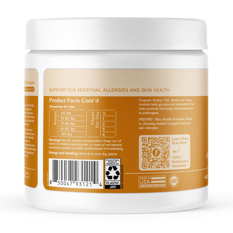 Fera Pets Dog Allergy and Immune Support with Organic Mushrooms, Postbiotics & Colostrum - Promotes Skin & Gut Health - Soothes Seasonal Allergy Symptoms - 30 Soft Chews 30 Chews