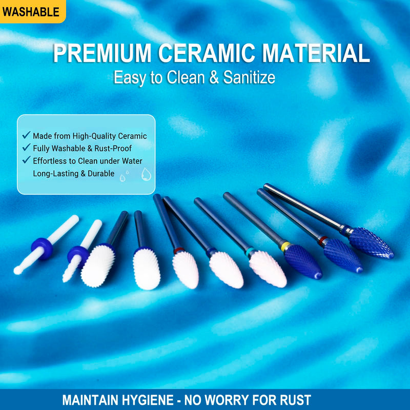 Feecy Nail Drill Bits Set Ceramic for Acrylic Nails Gel Polish Professional, 3/32 Inch Efile Nail Drill Bits Kit for Cuticle Safety Barrel Nail Art Tools with Holder, 10pcs (S10-B) S10-B - BeesActive Australia