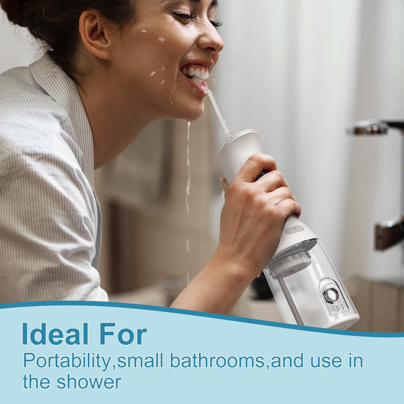 Portable Cordless Water Dental Flosser Teeth Pick 300ML Rechargeable Oral Irrigator with 4 Modes, IPX7 Waterproof,Powerful Flossing for Gum Care, Braces, and Deep Cleaning (White) White