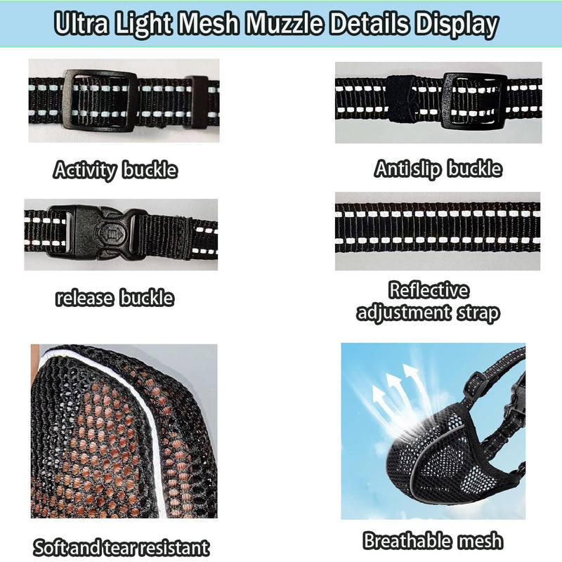 Muzzle for Large Dogs, Prevent Chewing/Eating/Biting Dog Muzzle, Breathable Reflective Adjustable Muzzle Medium Dog (Black, L) Black - BeesActive Australia