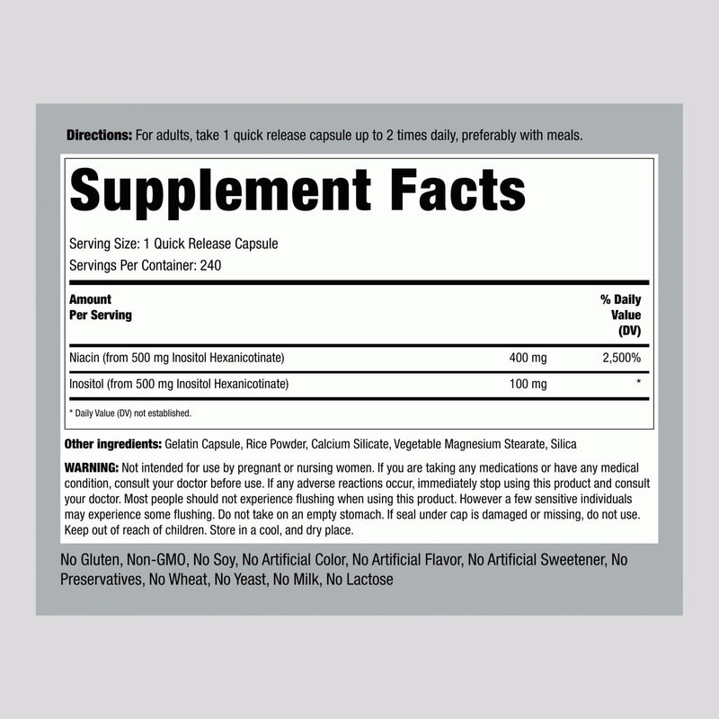Piping Rock Niacin 500mg | Flush Free | 240 Capsules | Vitamin B3 Supplement | Non-GMO, Gluten Free