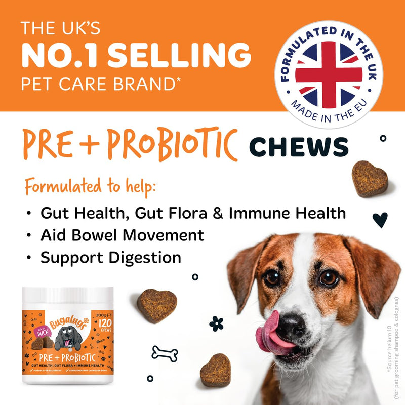 Bugalugs Probiotics for Dogs Natural Dog Treats with Pumpkin Powder for dogs – Gut Health, Sensitive Tums, Anal Glands, Scooting, Loose Stools, Smelly, Itchy Ears, Great for all dogs Probiotic Chews 300g