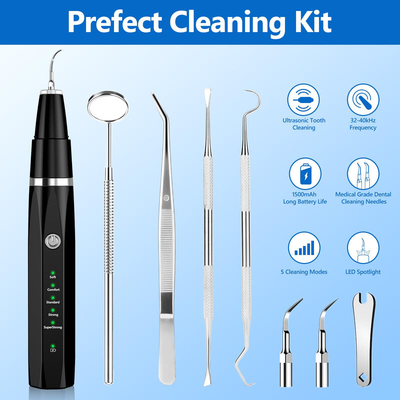 Ni-SHEN Plaque Remover for Teeth - Pet Ultrasonic Cleaner - Teeth Cleaning Kit for Tartar and Stains - Suitable for Dogs and Cats (Black) Black