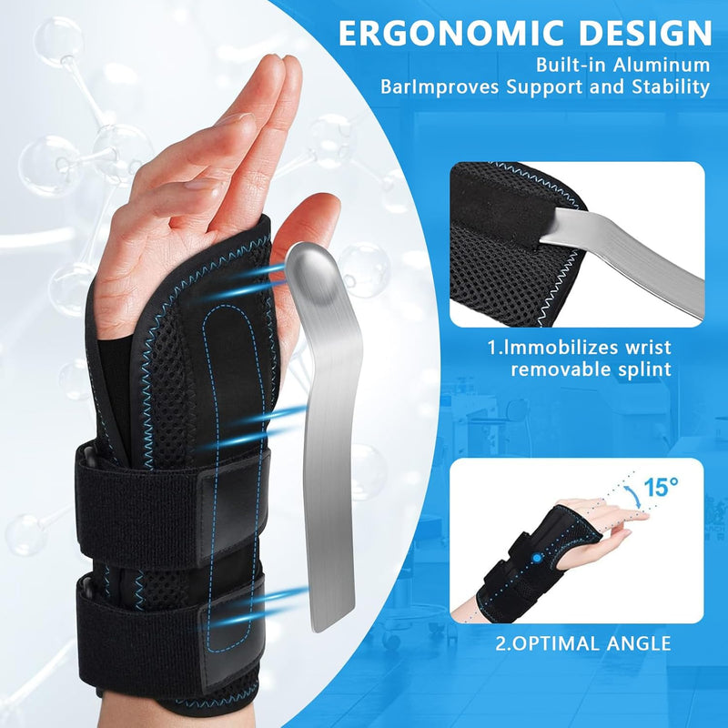 FREETOO Doctor Approved Wrist Support with 3 Stays,Adjustable Day Night Carpal Tunnel Wrist Splint for Men Women,Wrist Support Brace for Arthritis,Tendonitis,Sprained,RSI, Sports Protect, Right(S/M) Right(13-20CM) Right-RoseRed - BeesActive Australia