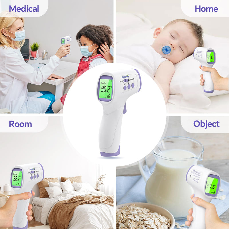 No-Touch Forehead Thermometer for Adults and Kids, Digital Thermometer with Fever Alarm, 3 Backlit and 32 Memories Fast Accurate Results, Easy for All Ages, Basal Thermometer Purple