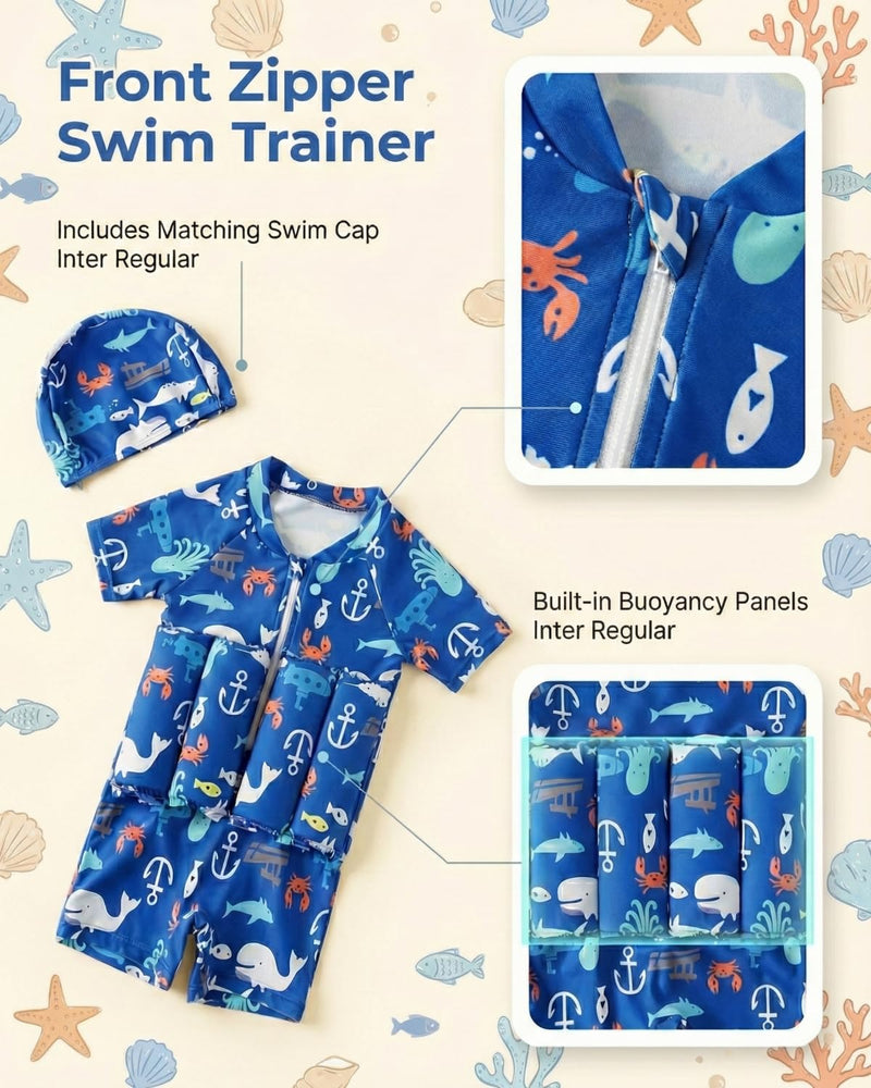 Floatie Swimsuit for Toddlers Boys Girls Floating Bathing Suit Baby Kids Float Learn to Swim Suit Floatation Beach Pool 1-6Y 2-3 T Blue Sea - BeesActive Australia