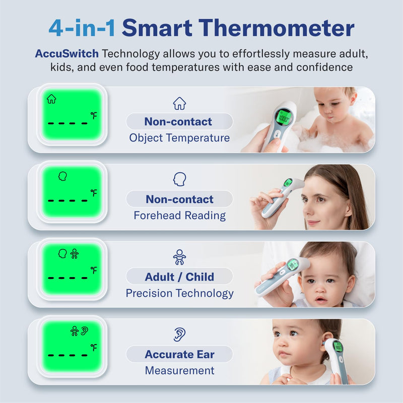 Alcedo Forehead and Ear Thermometer for Adults, Kids, and Baby | Digital Infrared Thermometer for Fever | Touchless, Instant Read, Medical Grade | Pouch and Batteries Included - BeesActive Australia