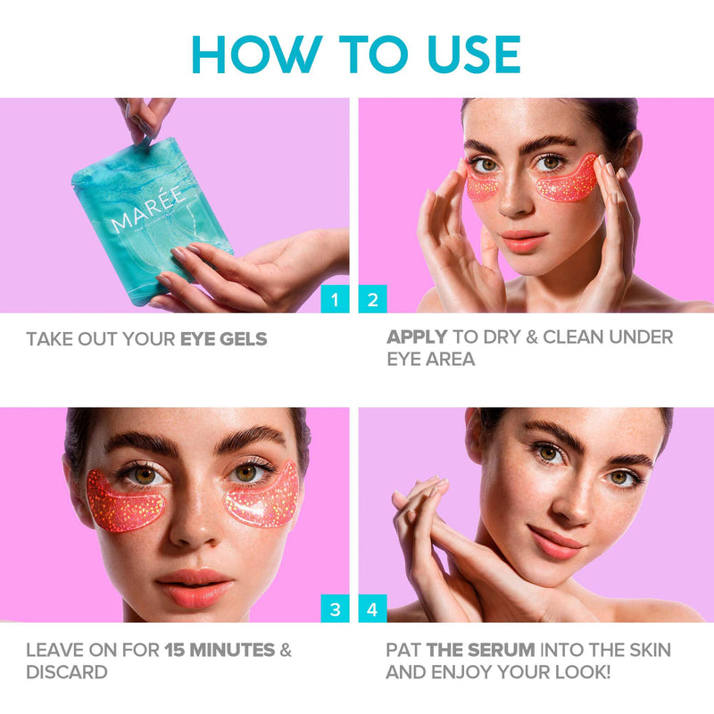 MAREE Eye Gel Pads - Under Eye Wrinkle Patches for Puffy Eyes and Dark Circles with Natural Marine Collagen & Hyaluronic Acid - Anti-Aging Eye Mask for Face to Soothe Puffiness, Eye Bags and Wrinkles Eye Gels - BeesActive Australia