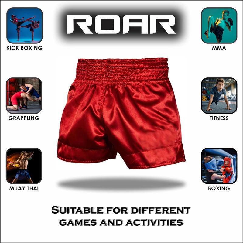 ROAR-INT Kid's Muay Thai Shorts Martial Arts MMA Kickboxing Shorts for Boys Girls Boxing Trunks Shorts Regular Fit X-Large Red
