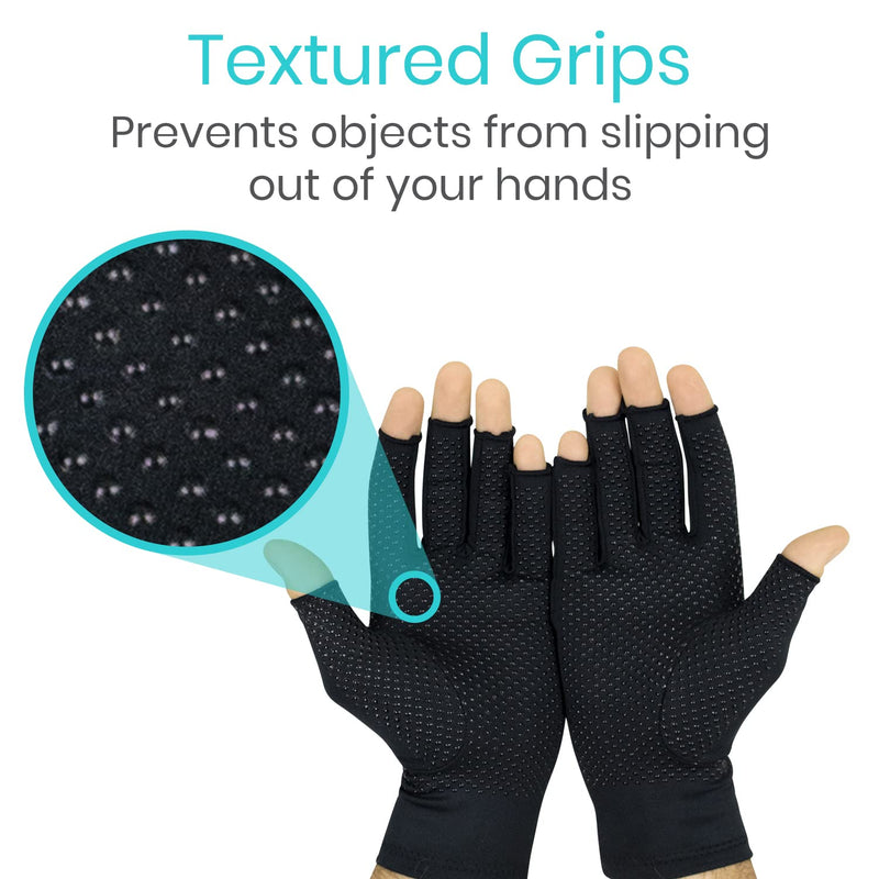Vive Copper Infused Fingerless Arthritis Compression Gloves (Pair) - Relief for Men, Women, Rheumatoid, Swelling, Carpal Tunnel, Tendonitis, Edema, Hand & Finger Pain - Comfortable Non-Slip (Large) Large