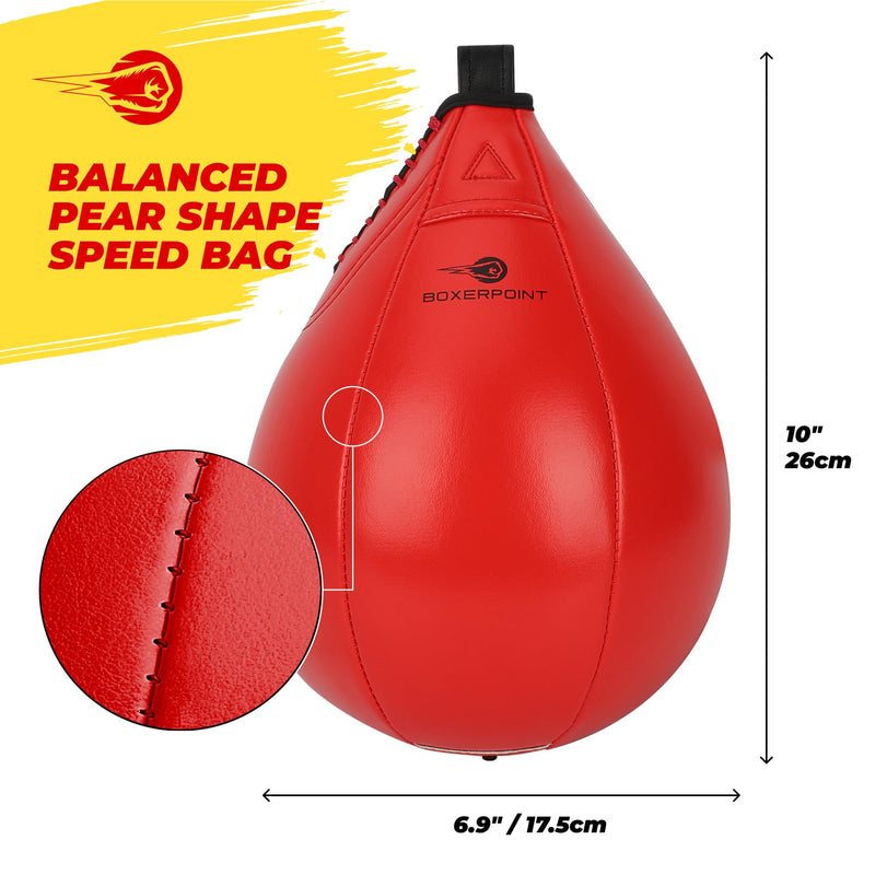 BOXERPOINT Speed Bag for Boxing - Durable PU Leather Punching Bag for Adults - Anti-Leak Boxing Bags Home Gym Training Equipment, Portable Heavy Bags - Large Reflex Ball, Indoor & Outdoor Red Medium