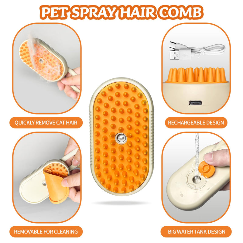 Spray Cat Brush for Shedding - Cat/Dog Steam Brush, Cat Bath Brush, Pet Steam Brush, Cat Brush with Water - Pet Spray Hair Comb, Cat Hair Brush with Steamer (brown) brown - BeesActive Australia