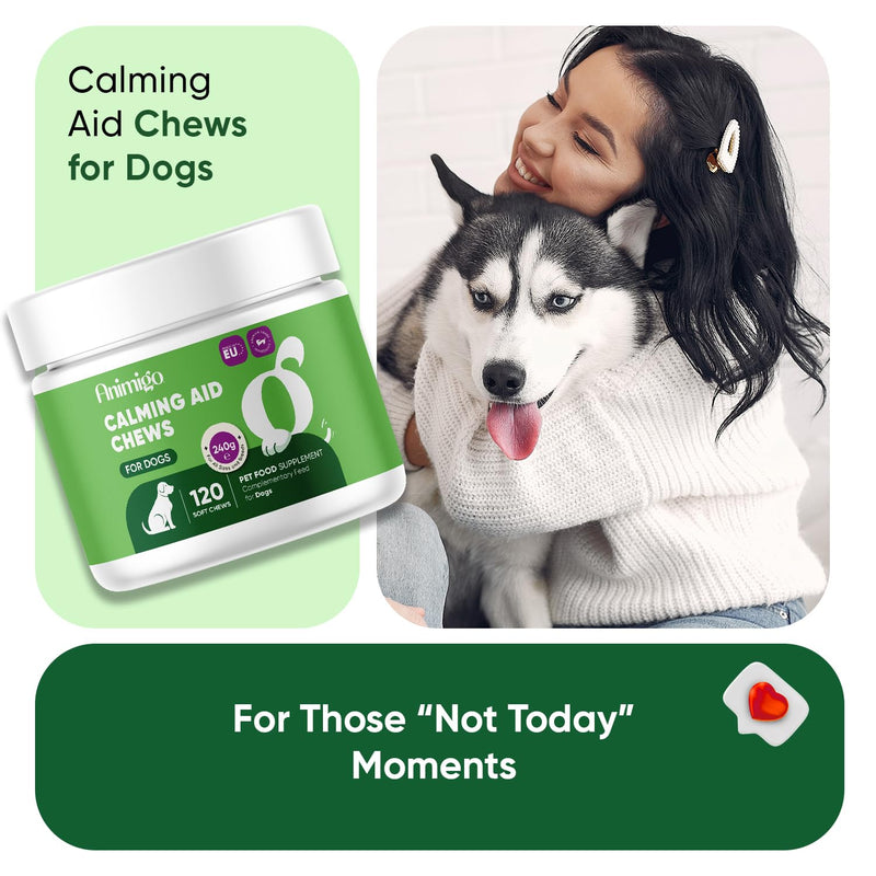 Calming Dog Treats - 120 Soft Chews - For Home Alone Time, Hyperactivity, Car Rides & Loud Noises - Dog Calming Chews with Ashwagandha, Lemon Balm & L-Taurine - Dairy-Free & Lactose-Free