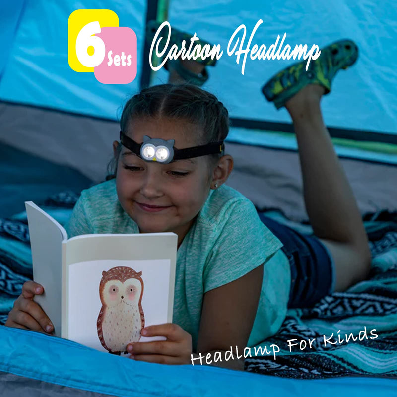 Headlamp for Kids, Battery Powered LED Headlamps, Owl Frog Giraff Dog Fox Raccoon Theme Gift for Children's Day, Birthday, Toddlers - 6 PCS 6 PCS Headlamps