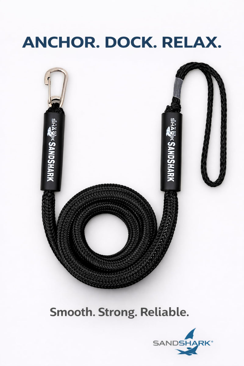 SandShark Premium Anchor Bungee Dock Line. Boat Accessories Anchor Line Absorbs Shock to Anchors and Docks w/Stainless Steel Clip - Black - 7-14ft - BeesActive Australia