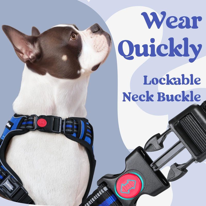 rabbitgoo Dog Harness Medium Sized, No Pull Pet Harness with 3 Buckles, Adjustable Soft Padded Dog Vest with Instant Control Handle, Easy Walking Reflective Pet Vest for Medium Dogs, Blue, M - BeesActive Australia