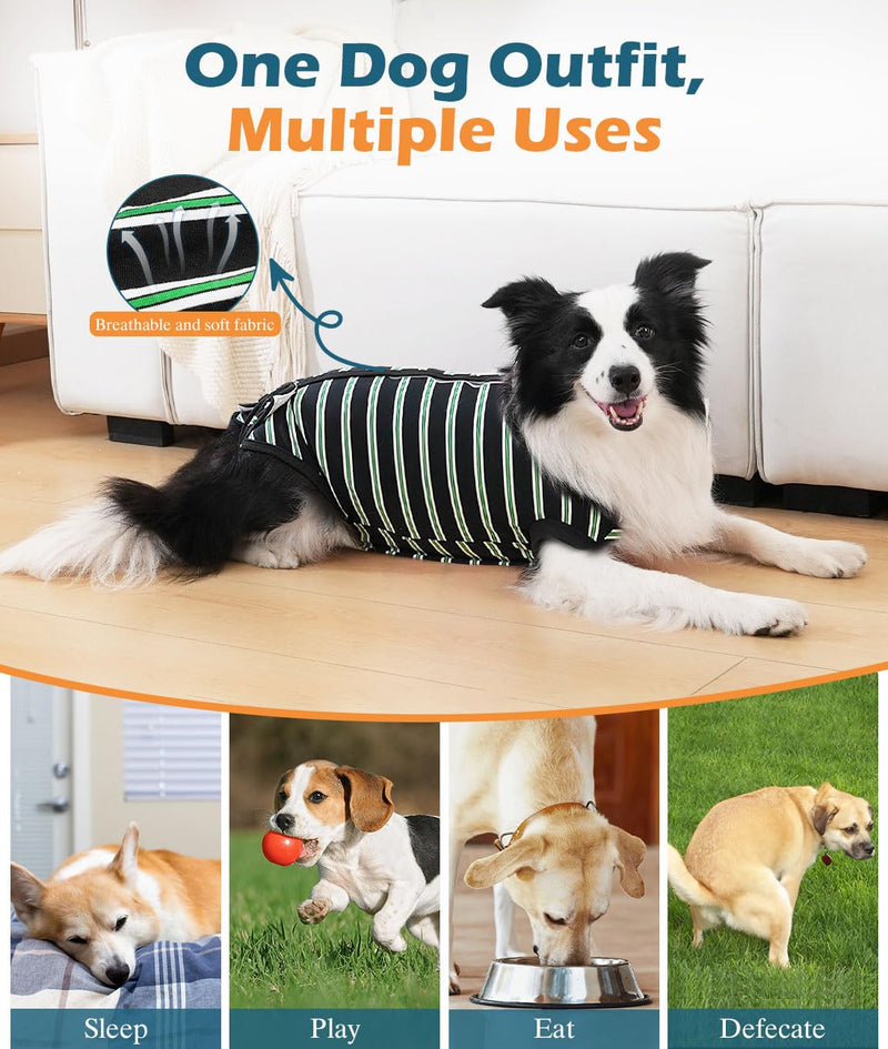 VavoPaw Dog Recovery Suit, Dog Anti-Licking Recovery Suit After Surgery, E-Collar Alternative for Puppy Cat, Soft Breathable Pajamas with Velcro Fastener, XXXL Black Black/White Stripes - BeesActive Australia