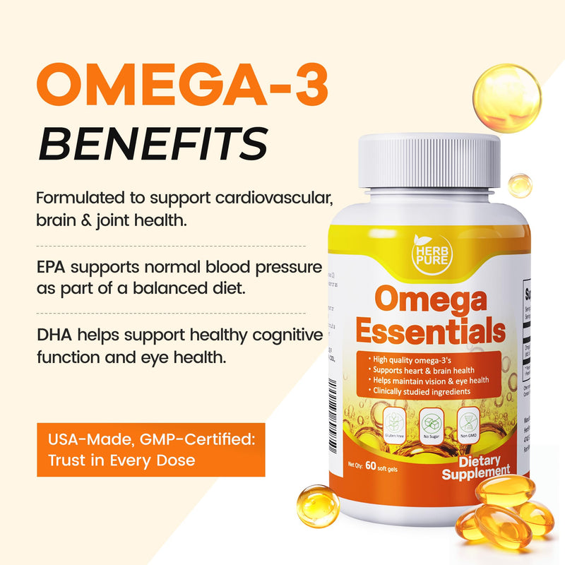 Omega-3 Fish Oil – 2000mg Softgels 180 softgels (3 Packs) | with 600mg EPA, 400mg DHA Fatty Acids, High Absorption & Pure Formula, Supports Heart, Brain & Vision, GMP Certified 60 Count (Pack of 3)