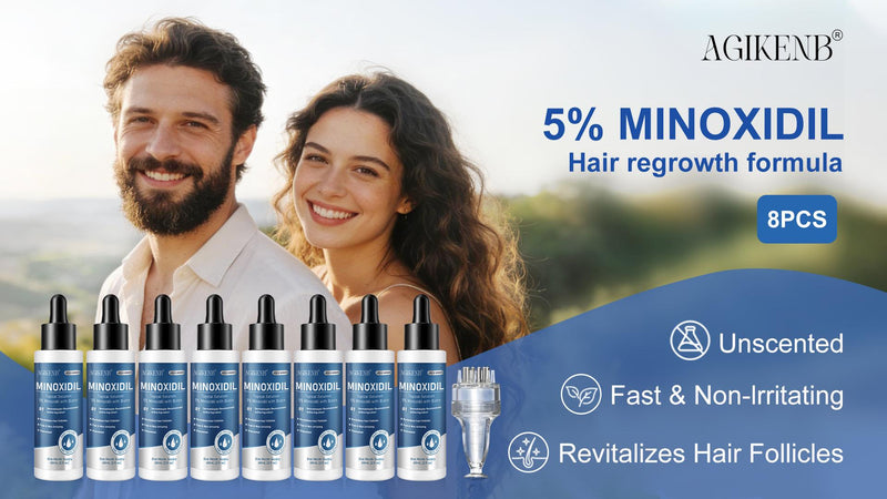 8 Pack 5% Minoxidil Hair Regrowth Serum for Men & Women, Biotin-Enriched Liquid Solution for Thicker, Fuller Hair and Beard, Extra Strength, 8 Month Supply