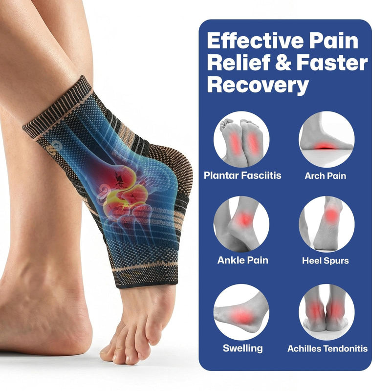 PAPLUS Ankle Brace for Women & Men, Copper Infused Compression Sleeve for Plantar Fasciitis Relief, Achilles Tendonitis Brace with Ankle Support for Sprained, Foot Pain, Sports Recovery X-Large