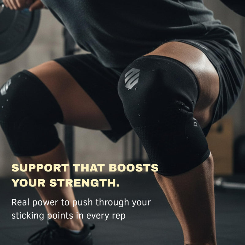 Knee Sleeves 7mm for Weightlifting, Squats, Fitness, Powerlifting, with Advanced 2025 Anti-Slip Design, Premium Neoprene, Constant Compression Brace, Gym Training Support - 1 PAIR - Men Women – DEVI Black Large