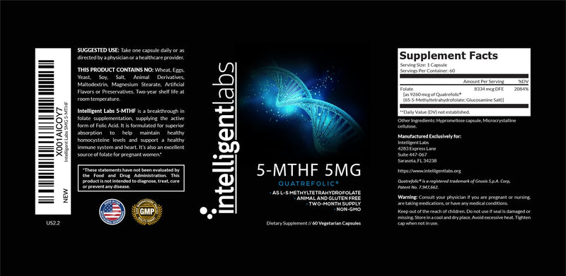 5-MTHF Methylfolate 5mg, Quatrefolic® for MTHFR Support, 60-day supply | 5000mcg of Active Folate. Promotes Cardiovascular Health, Healthy Conception & Fetal Development. Allergen-Free