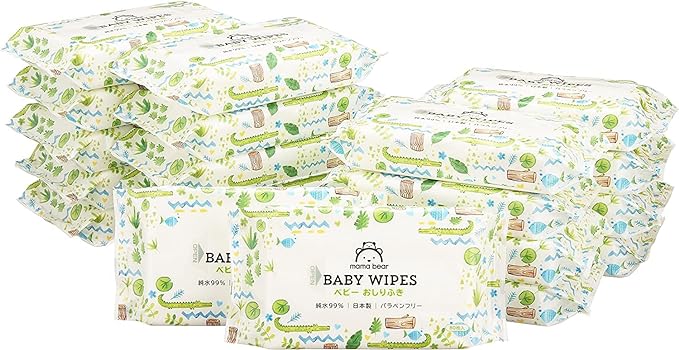 Mama Bear Baby Wipes, 99% Pure Water, 80 Sheets x 20 (1,600 sheets), Made in Japan, Paraben Free - BeesActive Australia